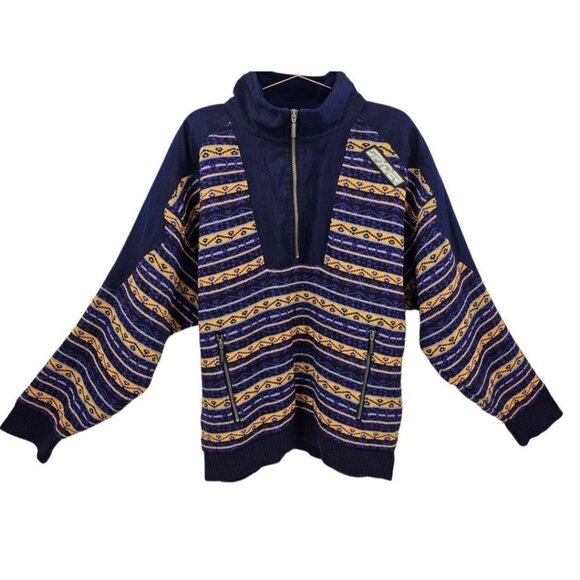 Spyder Vintage Mens M Wool Pullover Half Zip Sweater Purple Yellow - Picture 1 of 14